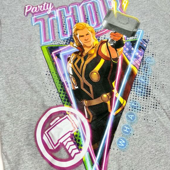 3/$20 Marvel NWT Adult Small Gray "What If?" Party Thor Cotton Blend S/S T-Shirt - Picture 5 of 7